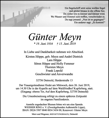 Anzeige  Günter Meyn  Lippische Landes-Zeitung