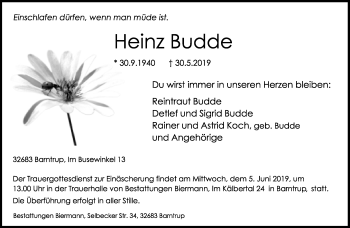 Anzeige  Heinz Budde  Lippische Landes-Zeitung