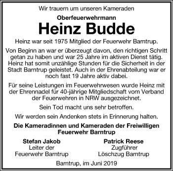 Anzeige  Heinz Budde  Lippische Landes-Zeitung
