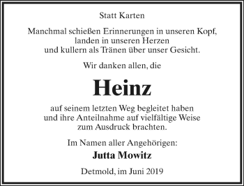 Anzeige  Heinz Mowitz  Lippische Landes-Zeitung