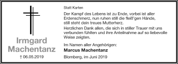 Anzeige  Irmgard Machentanz  Lippische Landes-Zeitung