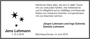 Anzeige  Jens Lehmann  Lippische Landes-Zeitung