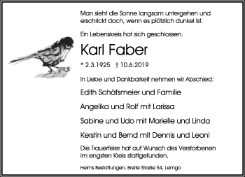 Anzeige  Karl Faber  Lippische Landes-Zeitung