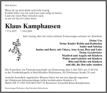 Anzeige  Klaus Kamphausen  Lippische Landes-Zeitung