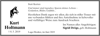 Anzeige  Kurt Holtmann  Lippische Landes-Zeitung