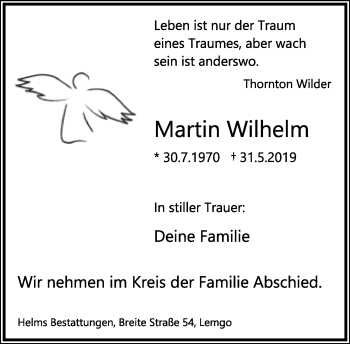 Anzeige  Martin Wilhelm  Lippische Landes-Zeitung