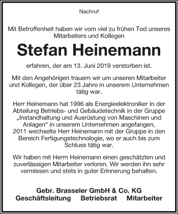 Anzeige  Stefan Heinemann  Lippische Landes-Zeitung