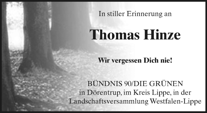  Traueranzeige für Thomas Hinze vom 29.06.2019 aus Lippische Landes-Zeitung