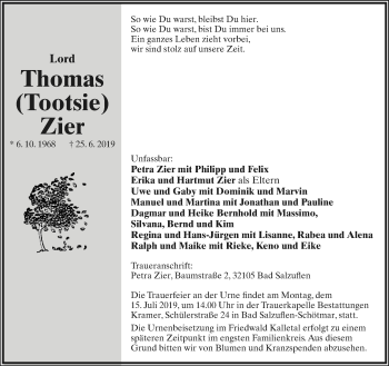 Anzeige  Thomas Zier  Lippische Landes-Zeitung