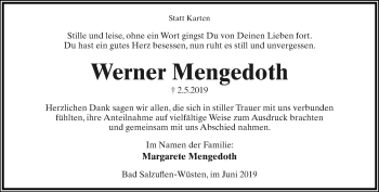 Anzeige  Werner Mengedoth  Lippische Landes-Zeitung