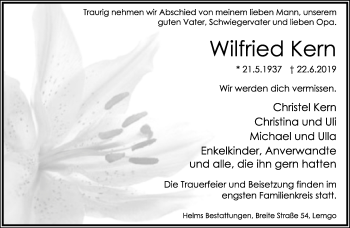 Anzeige  Wilfried Kern  Lippische Landes-Zeitung