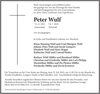 Anzeige  Peter Wulf  Lippische Landes-Zeitung