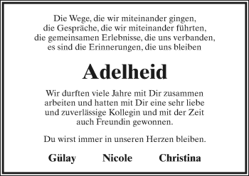Anzeige  Adelheid   Lippische Landes-Zeitung