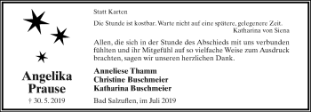 Anzeige  Angelika Prause  Lippische Landes-Zeitung
