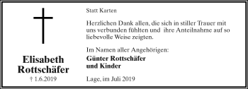 Anzeige  Elisabeth Rottschäfer  Lippische Landes-Zeitung