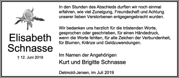 Anzeige  Elisabeth Schnasse  Lippische Landes-Zeitung