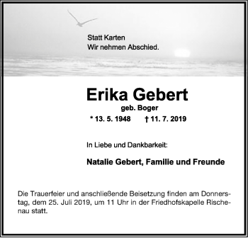 Anzeige  Erika Gebert  Lippische Landes-Zeitung