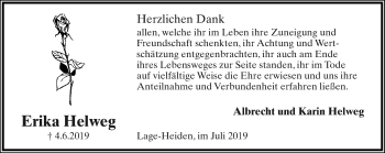 Anzeige  Erika Helweg  Lippische Landes-Zeitung