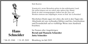 Anzeige  Hans Schneider  Lippische Landes-Zeitung