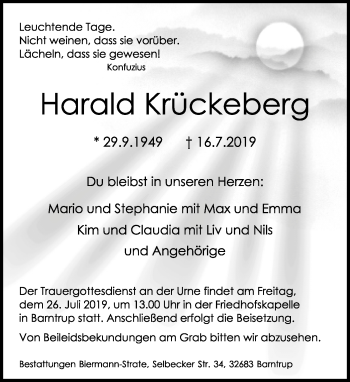 Anzeige  Harald Krückeberg  Lippische Landes-Zeitung
