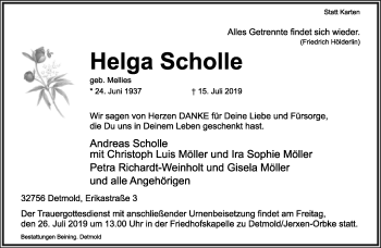 Anzeige  Helga Scholle  Lippische Landes-Zeitung