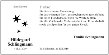 Anzeige  Hildegard Schlingmann  Lippische Landes-Zeitung