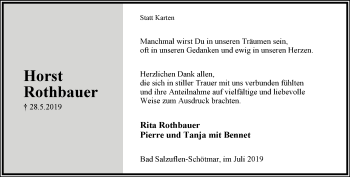 Anzeige  Horst Rothbauer  Lippische Landes-Zeitung
