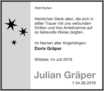 Anzeige  Julian Gräper  Lippische Landes-Zeitung