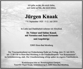 Anzeige  Jürgen Knaak  Lippische Landes-Zeitung