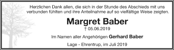 Anzeige  Margret Baber  Lippische Landes-Zeitung