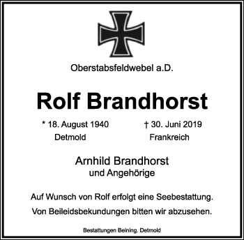 Anzeige  Rolf Brandhorst  Lippische Landes-Zeitung