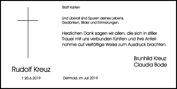 Anzeige  Rudolf Kreuz  Lippische Landes-Zeitung