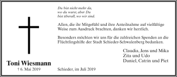 Anzeige  Toni Wiesmann  Lippische Landes-Zeitung