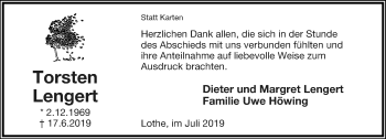 Anzeige  Torsten Lengert  Lippische Landes-Zeitung
