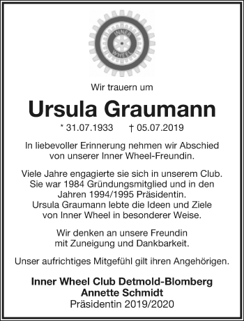 Anzeige  Ursula Graumann  Lippische Landes-Zeitung