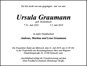 Anzeige  Ursula Graumann  Lippische Landes-Zeitung