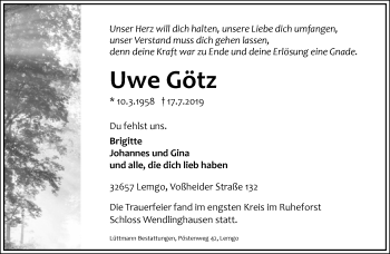 Anzeige  Uwe Götz  Lippische Landes-Zeitung