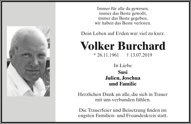  Traueranzeige für Volker Burchard vom 20.07.2019 aus Lippische Landes-Zeitung