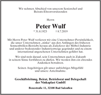 Anzeige  Peter Wulf  Lippische Lande-Zeitung