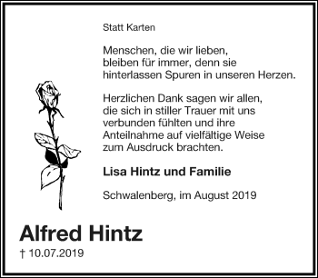 Anzeige  Alfred Hintz  Lippische Landes-Zeitung
