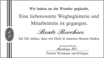 Anzeige  Beate Borchers  Lippische Landes-Zeitung