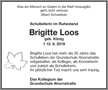 Anzeige  Brigitte Loos  Lippische Landes-Zeitung