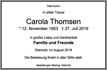 Anzeige  Carola Thomsen  Lippische Landes-Zeitung