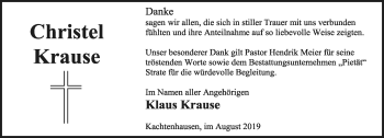 Anzeige  Christel Krause  Lippische Landes-Zeitung