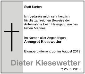 Anzeige  Dieter Kiesewetter  Lippische Landes-Zeitung