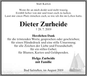 Anzeige  Dieter Zurheide  Lippische Landes-Zeitung