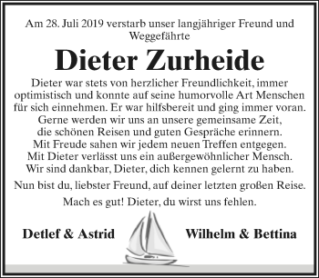 Anzeige  Dieter Zurheide  Lippische Landes-Zeitung