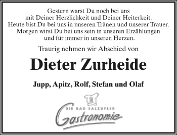 Anzeige  Dieter Zurheide  Lippische Landes-Zeitung
