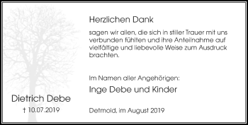 Anzeige  Dietrich Debe  Lippische Landes-Zeitung