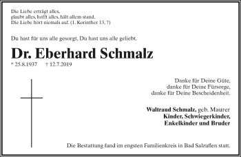 Anzeige  Eberhard Schmalz  Lippische Landes-Zeitung